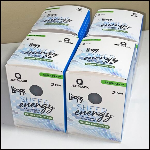 8 NEW L'EGGS "SHEER ENERGY" SZ Q SHEER TO WAIST PANTYHOSE 4 BLACK & 4 NUDE - Picture 2 of 4